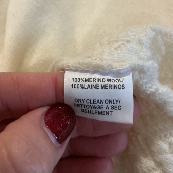 Trina Turk Womens V-Neck Merino Wool Sweater Size S Off White Fringe Resort Boho - Picture 6 of 7